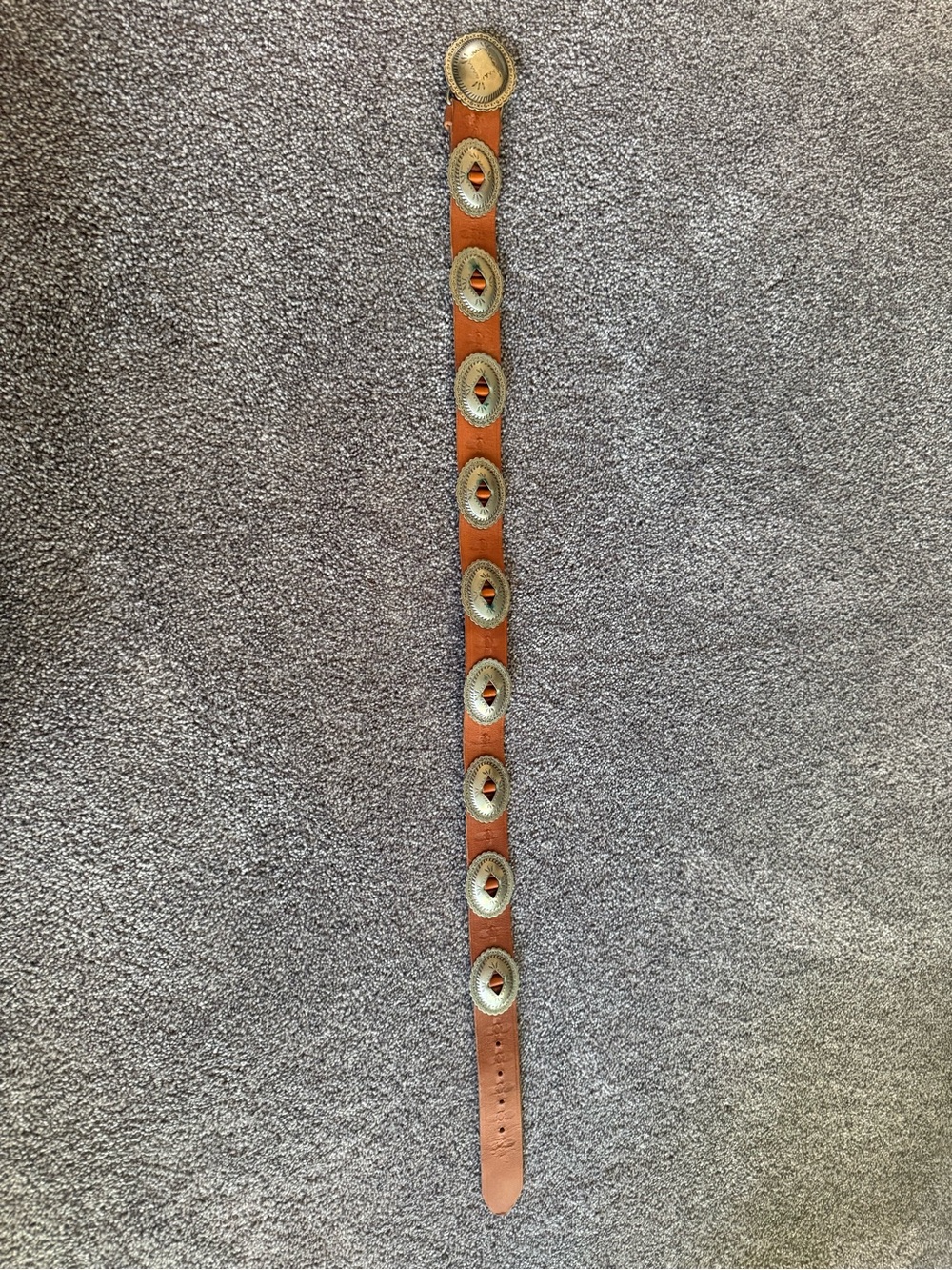LG Brown Leather Belt with Silver Concho Accents